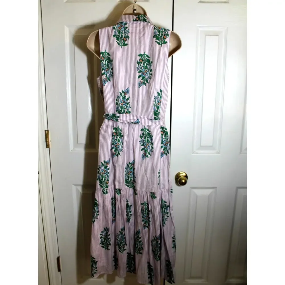 J. Crew Floral Print Striped Midi Shirt Dress sz 4